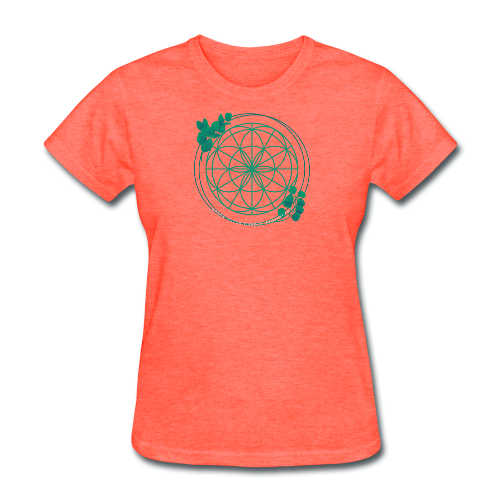 Green Witch Flower of Life Tee - heather coral