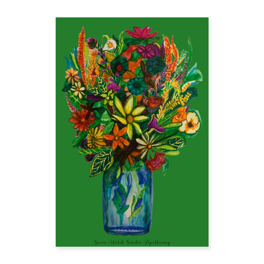 Green Witch Garden Apothecary Watercolor Bouquet Poster 8x12 - white
