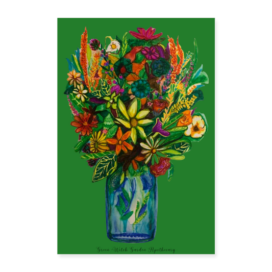 Green Witch Garden Apothecary Watercolor Bouquet Poster 8x12 - white